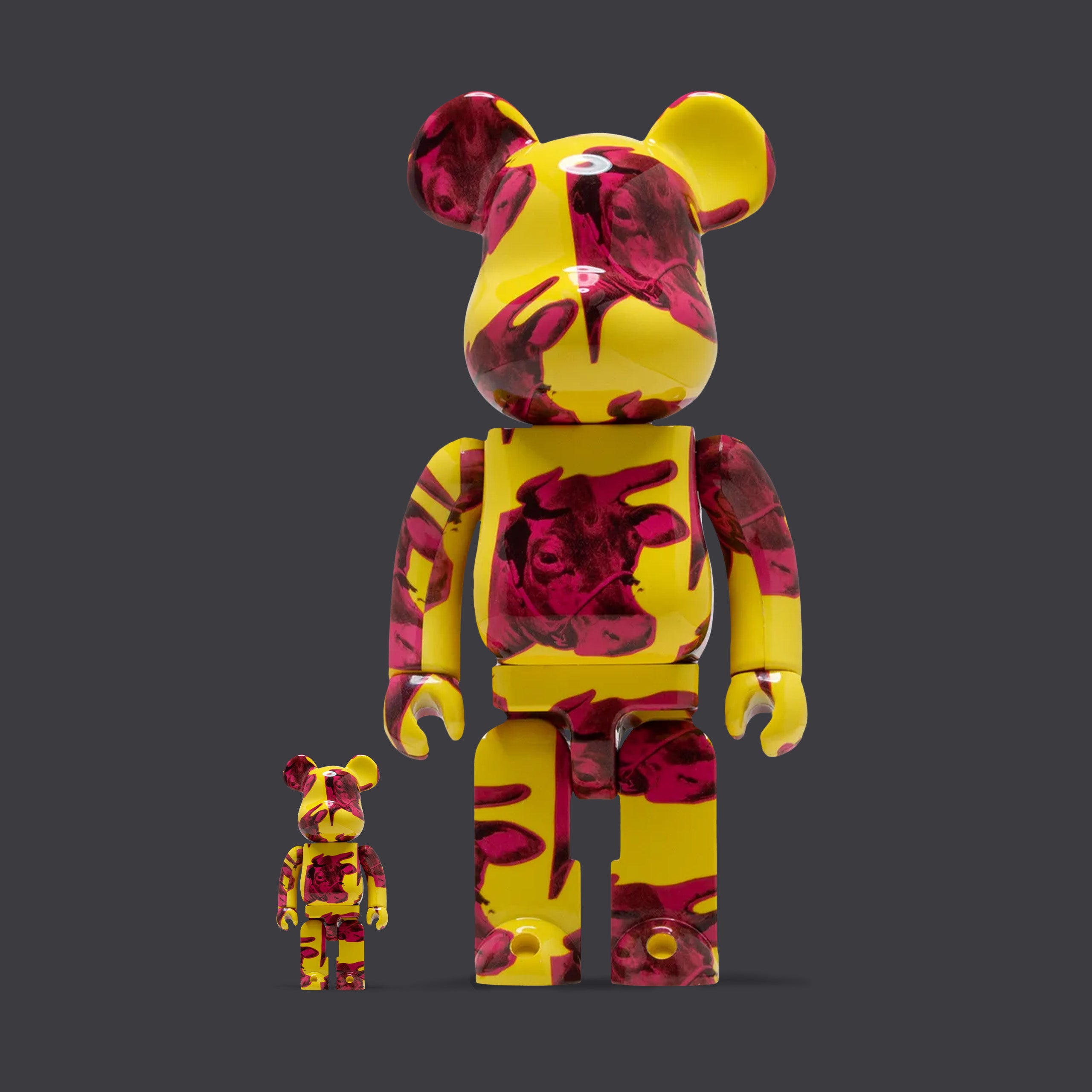 MEDICOM BEARBRICK 400% ANDY WARHOL COW WALLPAPER 2-PACK Red/Yellow