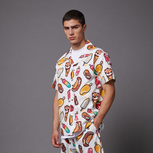 MAMBO Pattern Mix Bowling Shirt White