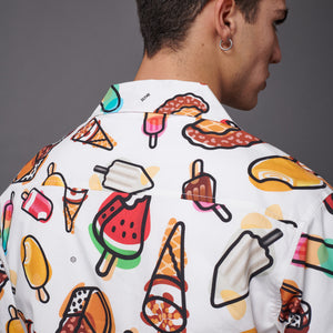 MAMBO Pattern Mix Bowling Shirt White