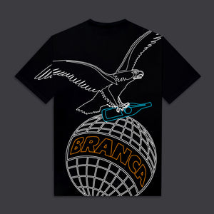 Outline Eagle Over Kimono Tee Black