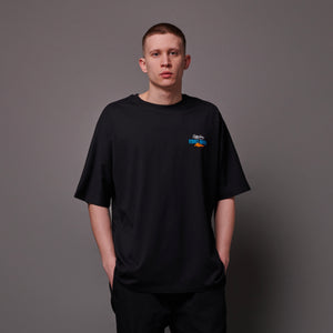 Outline Eagle Over Kimono Tee Black
