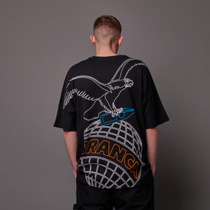 Outline Eagle Over Kimono Tee Black