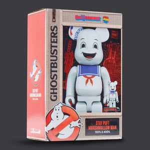 BEARBRICK 400% STAY PUFT MARSHMALLOW MAN WHITE CHROME 2-PACK