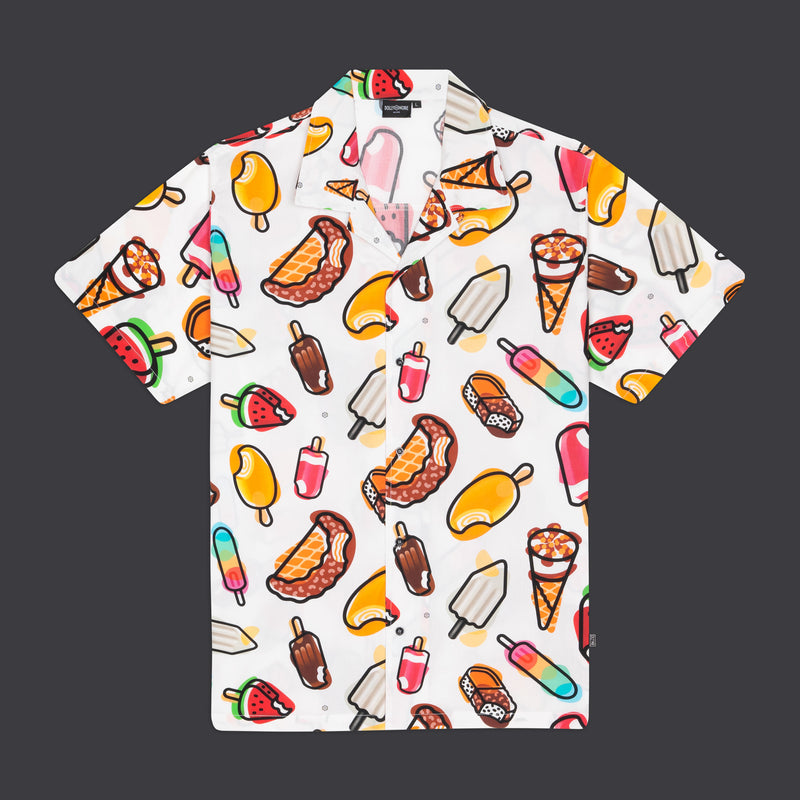 MAMBO Pattern Mix Bowling Shirt White