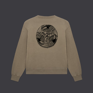 Three Ravens Crewneck Stone Brown