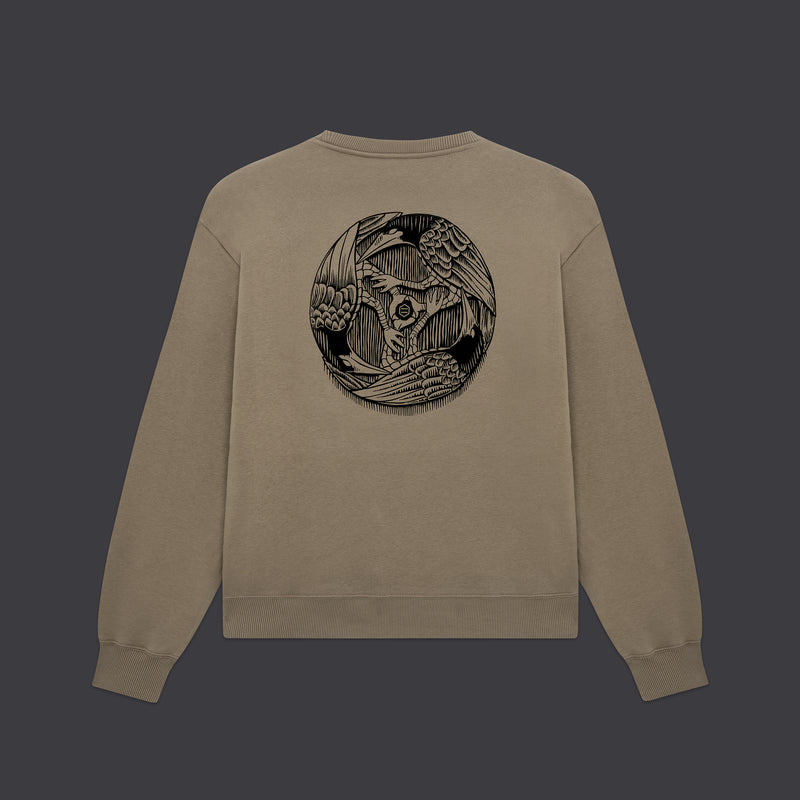 Three Ravens Crewneck Stone Brown