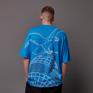 Outline Eagle Over Kimono Tee Pool Blue