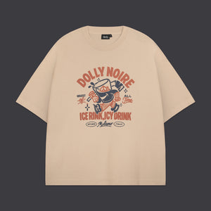 Ice Rink, Icy Drink Over Tee Sand Beige