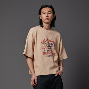 Ice Rink, Icy Drink Over Tee Sand Beige