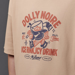 Ice Rink, Icy Drink Over Tee Sand Beige