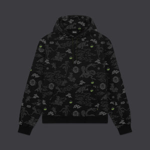 Yokai Pattern Hoodie Black