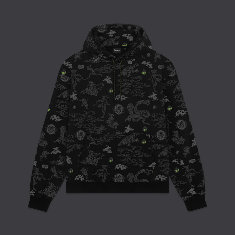 Yokai Pattern Hoodie Black