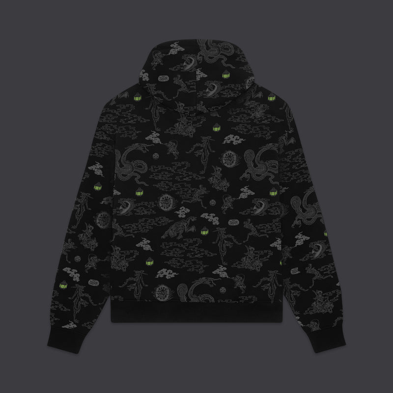 Yokai Pattern Hoodie Black