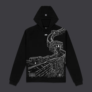 Chinese Wall Outline Over Hoodie Black