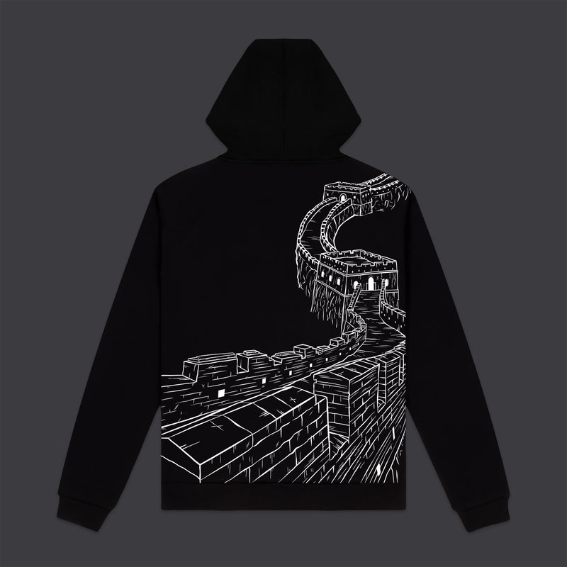 Chinese Wall Outline Over Hoodie Black
